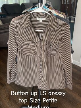 Studio Works Brown and White Vertical Stripe Button-Down Shirt